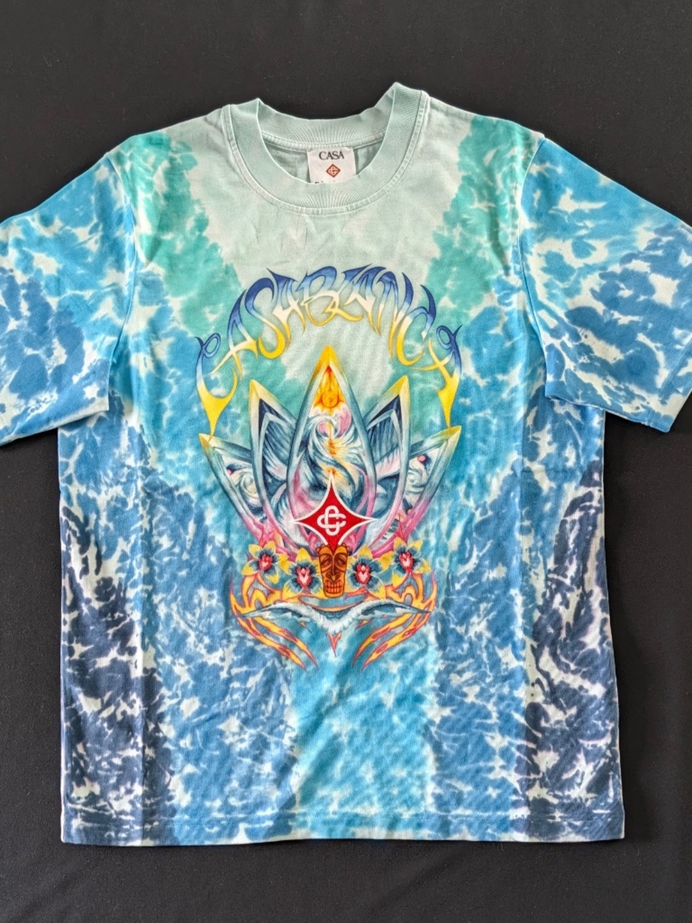 Casablanca Surf Lotus Tie Dye T-Shirt M Blue Ocean Graphic Organic Cotton NWT